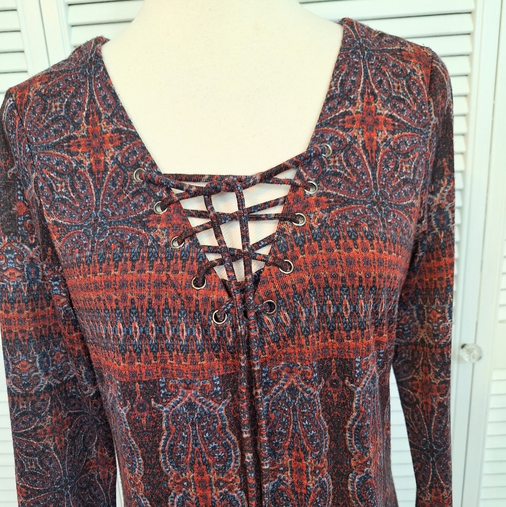 New directions boho long sleeve dress sz large - Picture 3 of 5
